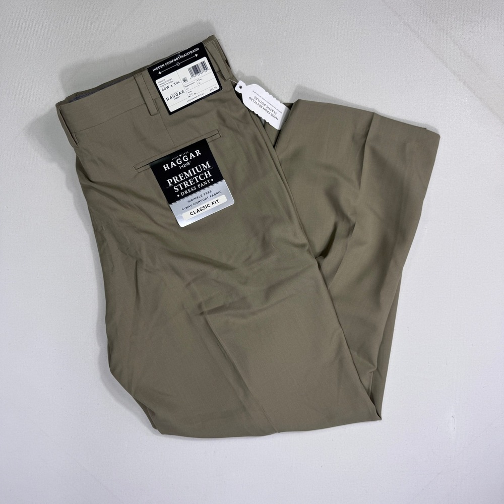 Haggar H26 Premium Stretch Dress Pant 40x30 NWT Khaki Classic Fit Wrinkle Free